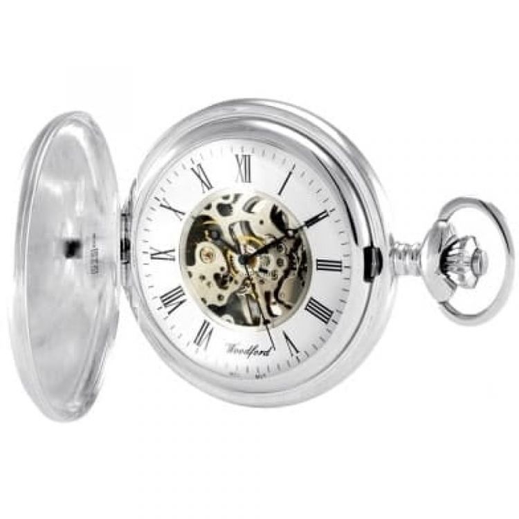 Sterling Silver Full Hunter Skeleton Mechanical Pocket Watch