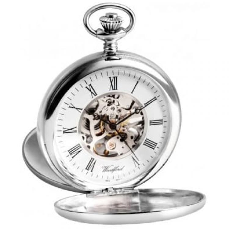 Sterling Silver Double Hunter Mechanical Pocket Watch With Chain