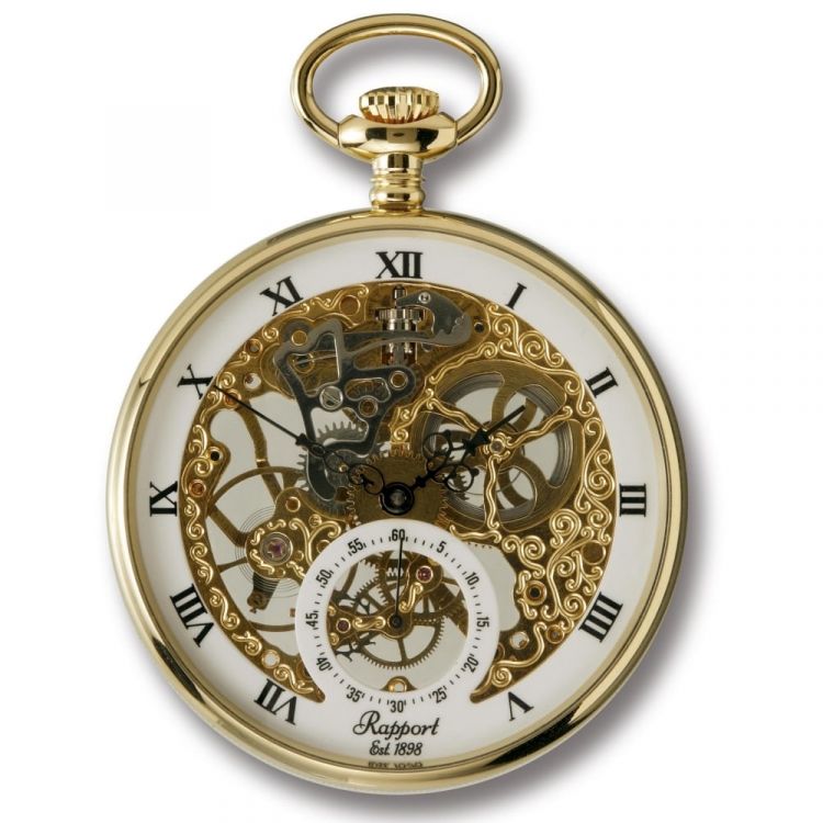 Gold Tone Mechanical Open Face Grand Skeleton Pocket Watch