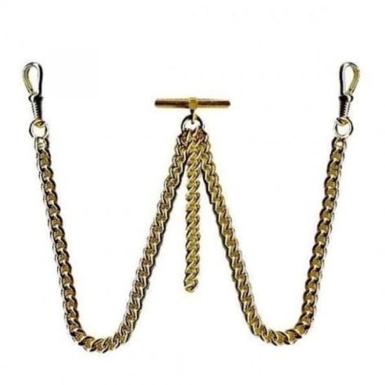 Double 12 Inch Gold Plated T-Bar Albert Chain