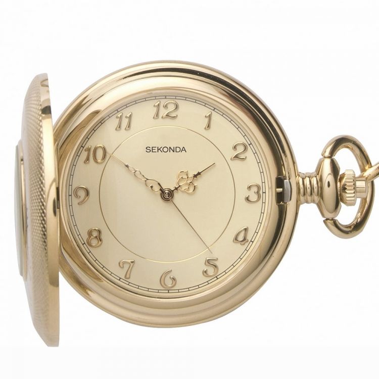 Mens Gold Plated Half Hunter Pocket Watch