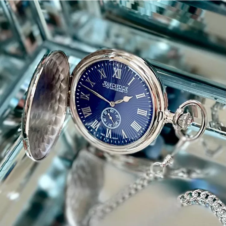 Blue Sunburst Full Hunter Mechanical Pocket Watch