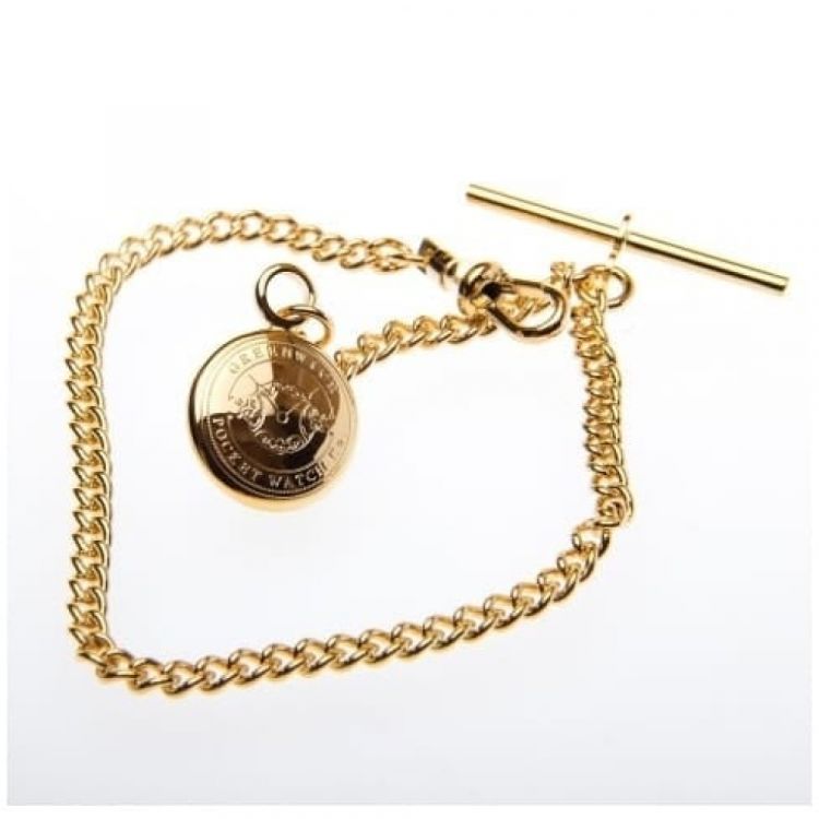 9 Inch Gold Plated Pocket Watch Chain With Charm