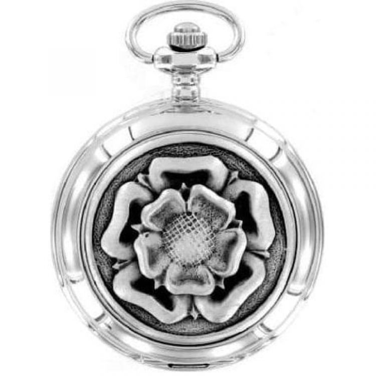 English Rose Chrome/Pewter Quartz Full Hunter Pocket Watch