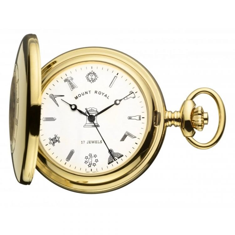 Masonic Gold Toned 17 Jewel Mechanical Half Hunter Pocket Watch