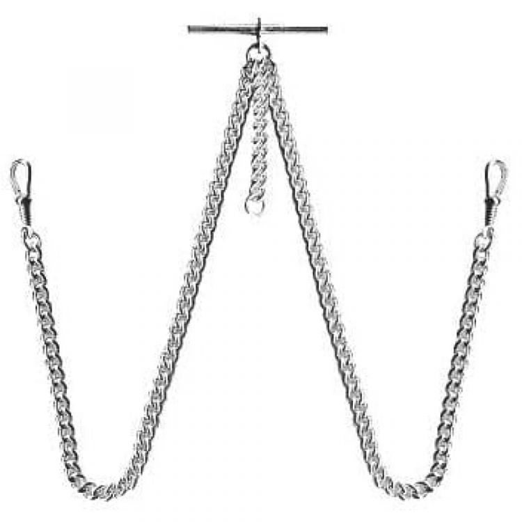 Sterling Silver 14 Inch Double Albert T-Bar Pocket Watch Chain