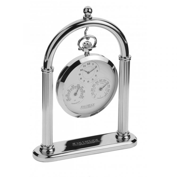 Polished Chrome Weather Station & Desk Clock With Stand