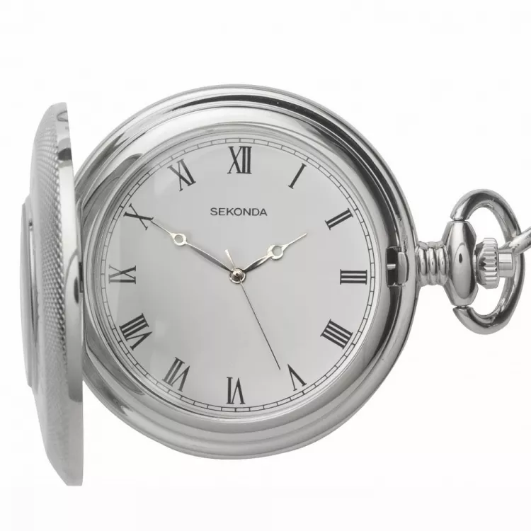 Half Hunter Stainless Steel Quartz Pocket Watch