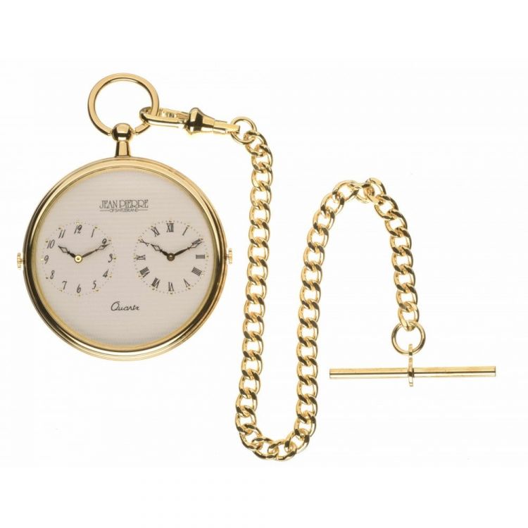 Gold Toned Dual Time Slim Quartz Pocket Watch