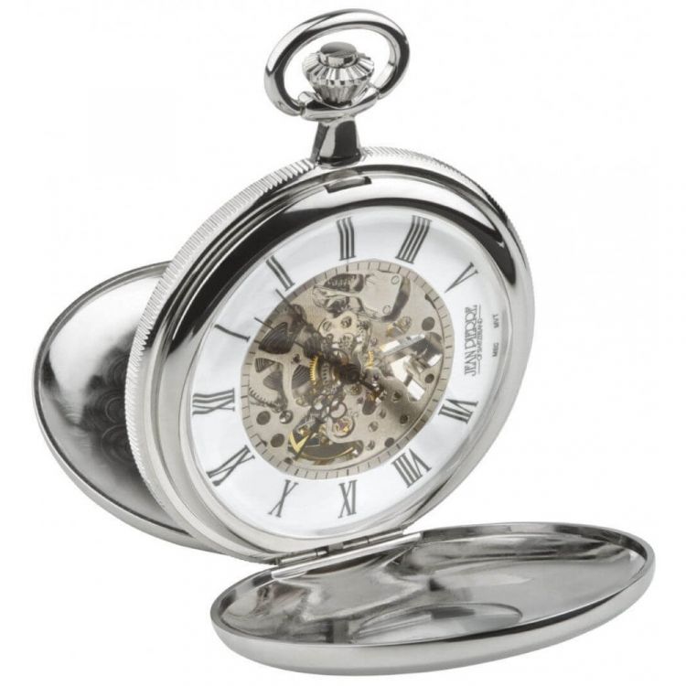 Polished Chrome Half Double Hunter Mechanical Pocket Watch