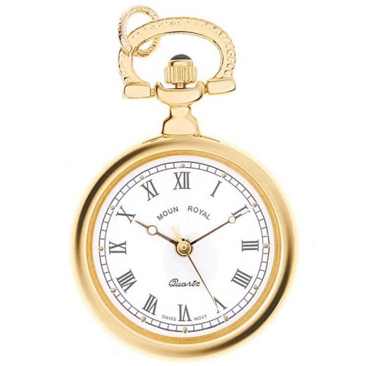 Gold Tone Open Faced Quartz Pendant Necklace Watch With Roman Indexes