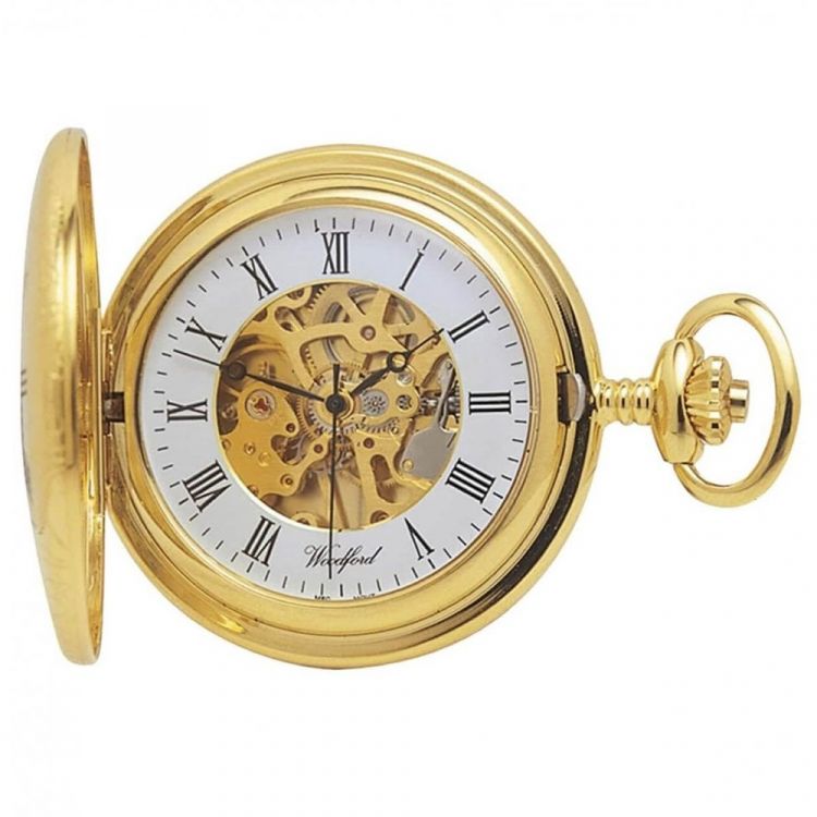 17 Jewel Gold Plated Mechanical Half Hunter Pocket Watch