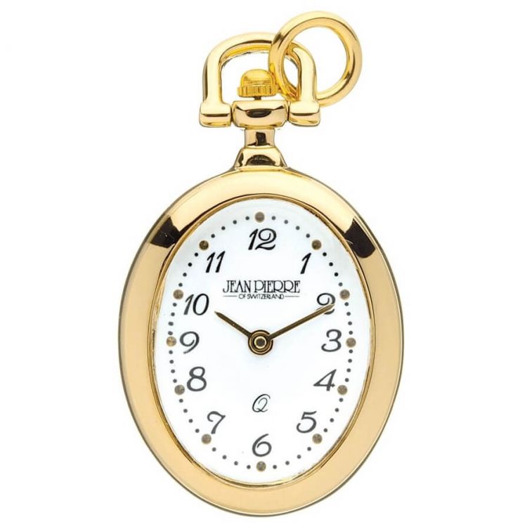 Gold Toned Open Face Oval Quartz Pendant Watch