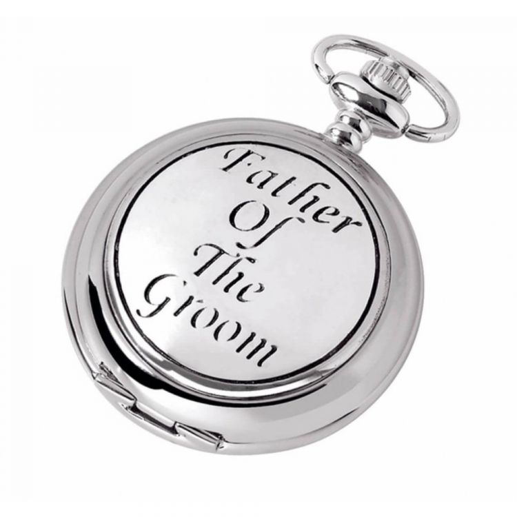Father Of The Groom Mechanical Double Hunter Chrome/Pewter Pocket Watch