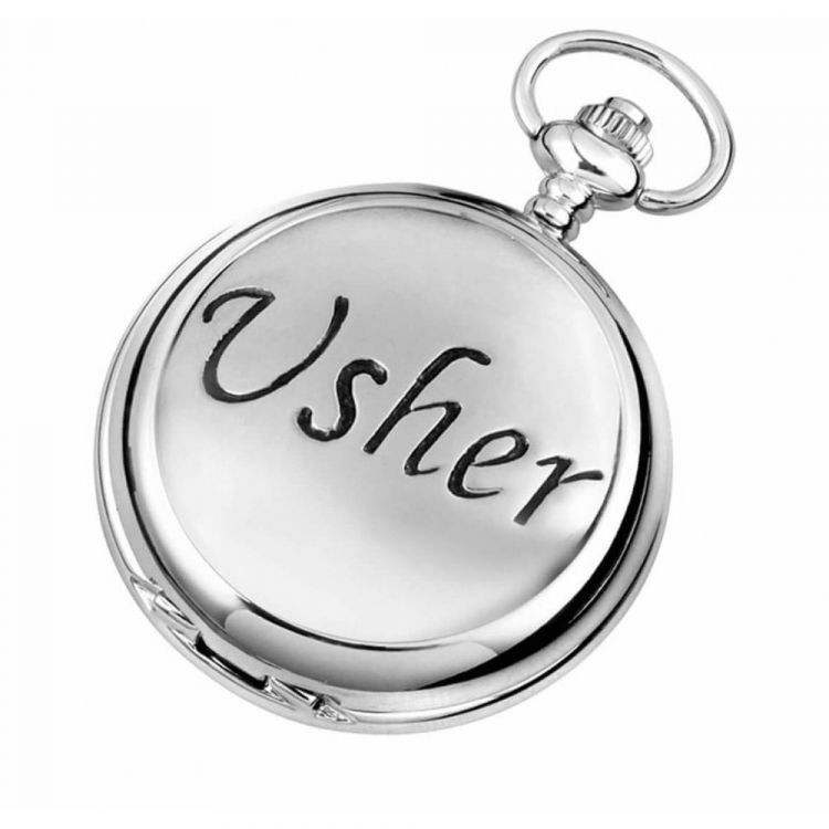 Usher Full Hunter Chrome/Pewter Quartz Pocket Watch