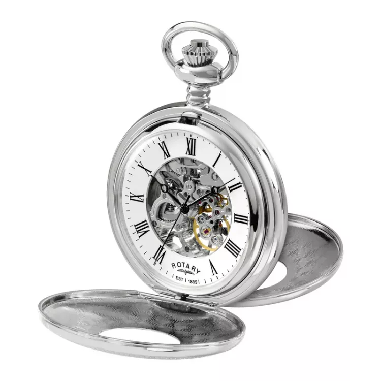 Heritage Chrome Half Double Hunter Mechanical Pocket Watch