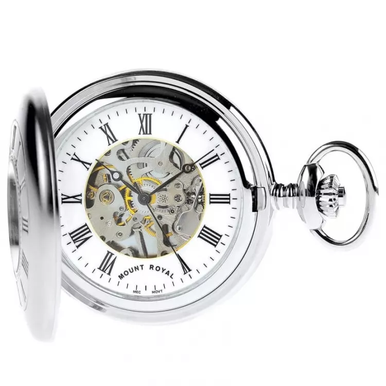 Matt Finish Chrome Polished Mechanical Half Hunter Pocket Watch