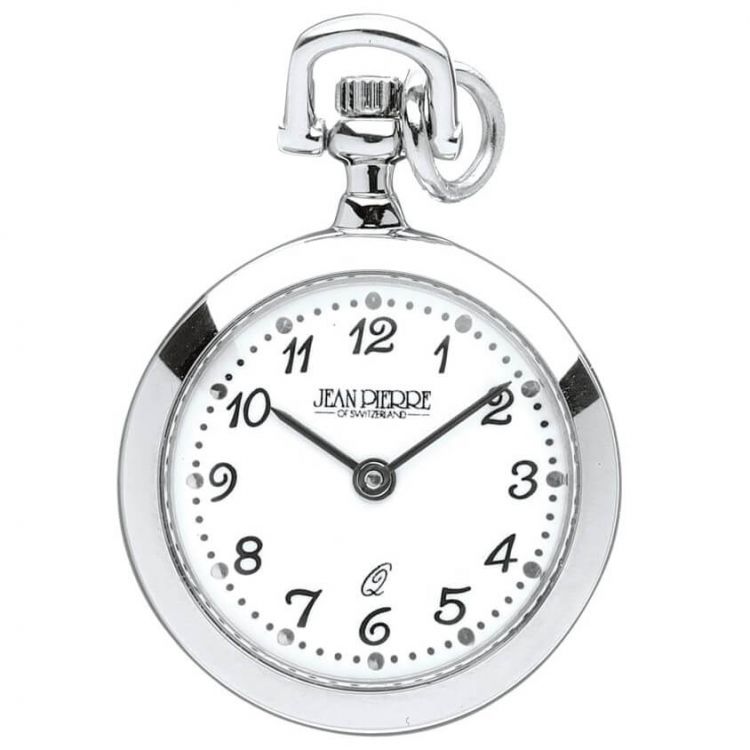 Polished Chrome Open Face Quartz Pendant Watch