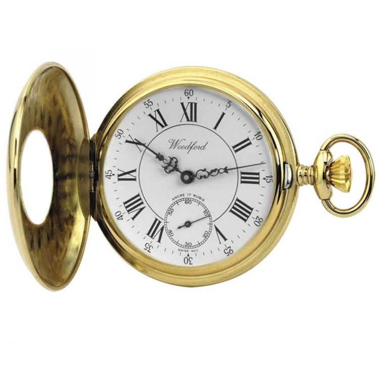 Gold Plated 17 Jewel Swiss Mechanical Half Hunter Pocket Watch 1010