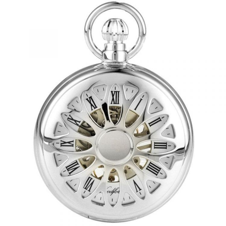 Chrome Plated 17 Jewel Mechanical Full Hunter Pocket Watch 1052