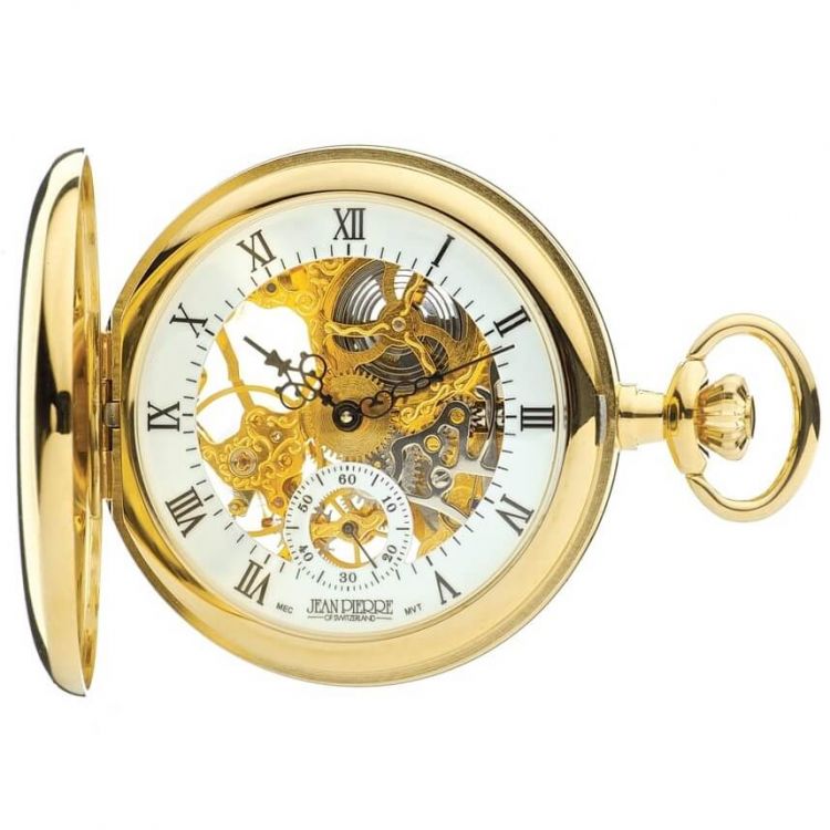Gold Toned Half Hunter Mechanical Pocket Watch With Open Back