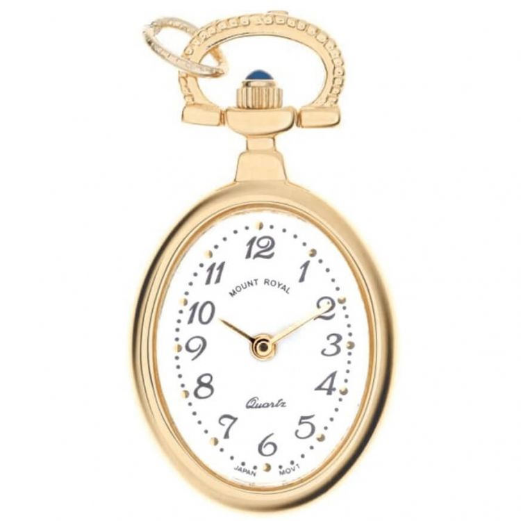 Gold Tone Open Face Quartz Oval Pendant Necklace Watch With Arabic Indexes