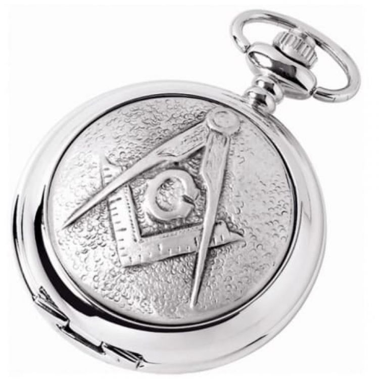 Masonic 'G' Full Hunter Chrome/Pewter Quartz Pocket Watch