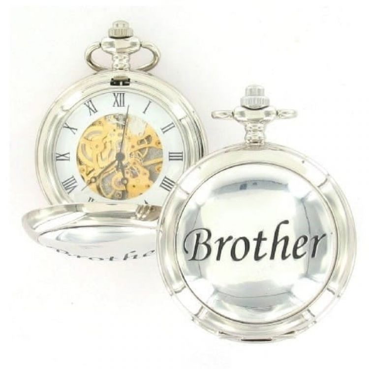 Brother Double Hunter Chrome Pewter Mechanical Pocket Watch
