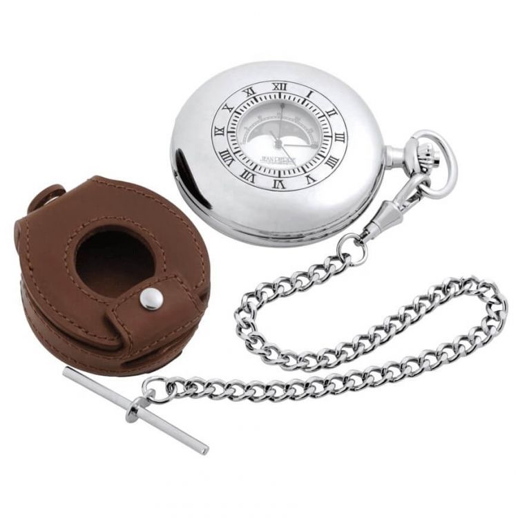 Moon Dial Half Double Hunter Two Tone Quartz Pocket Watch With Pouch