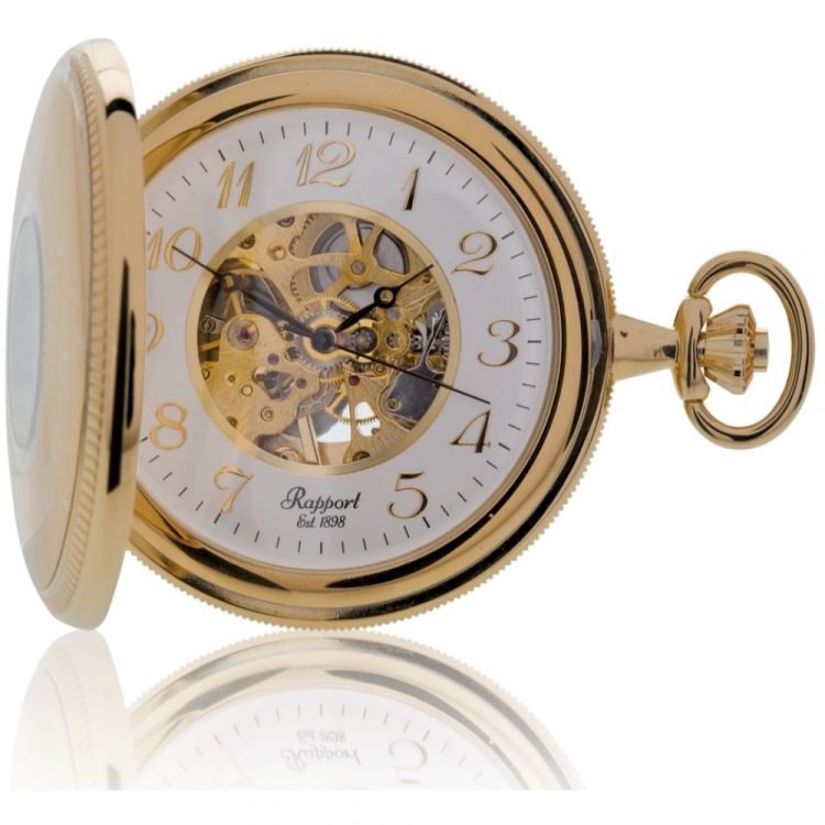 Gold Tone Mechanical Double Half Hunter Pocket Watch