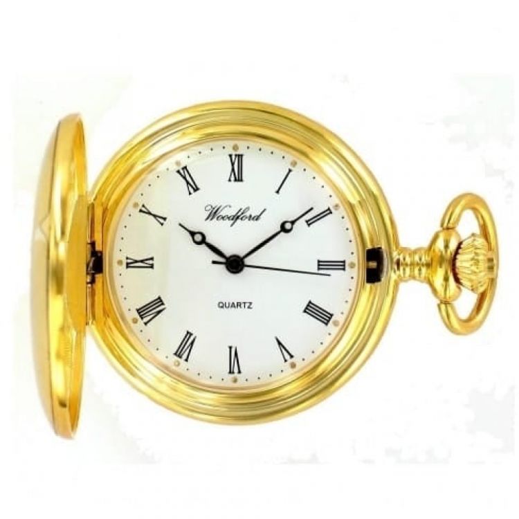 Polished Gold Plated Full Hunter Quartz Pocket Watch