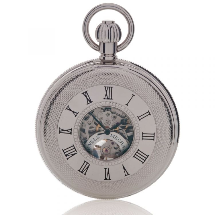 Silver Tone Double Half Hunter Mechanical Pocket Watch