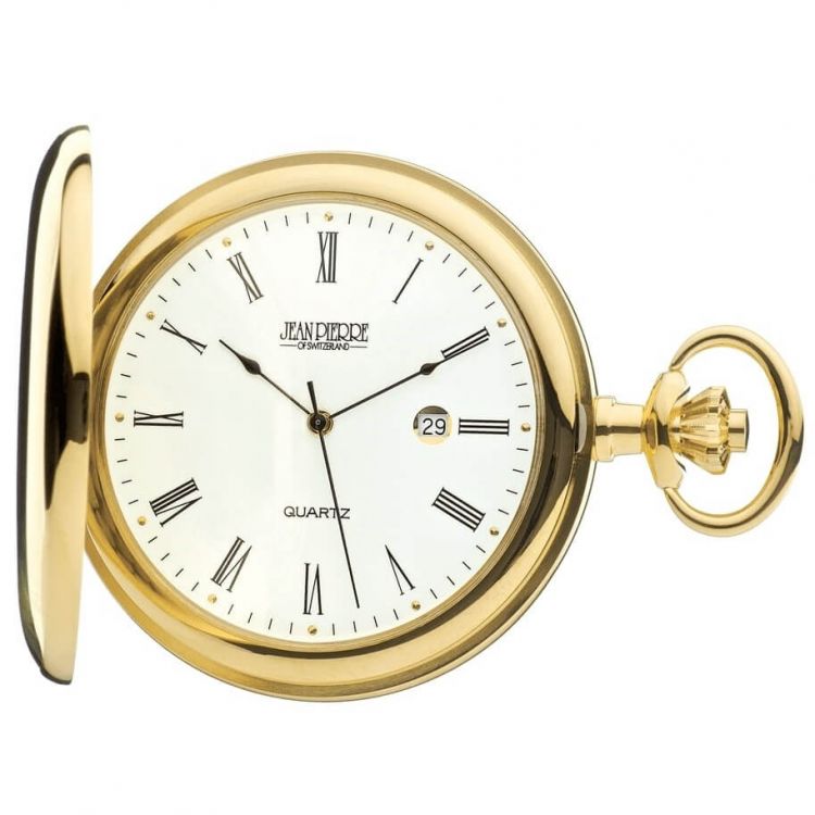 Quartz Gold Toned Full Hunter Pocket Watch