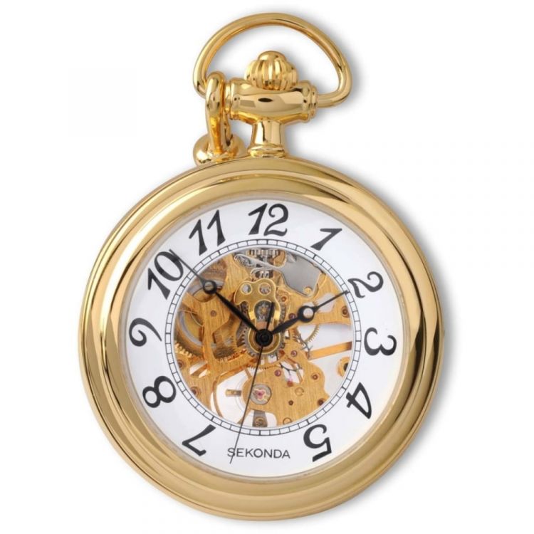 Mens Gold Plated Open Face Mechanical Pocket Watch