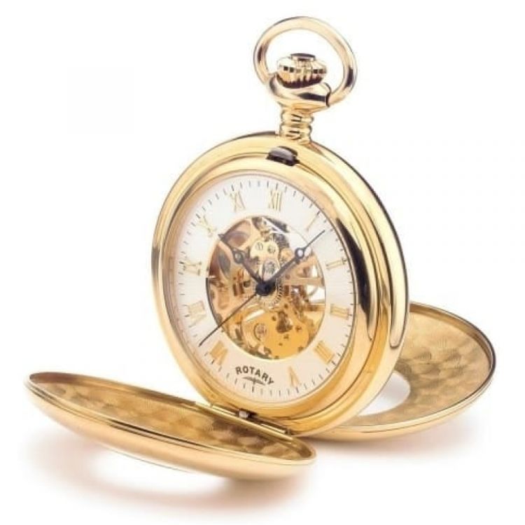 Gold Plated Mechanical Half Double Hunter Pocket Watch
