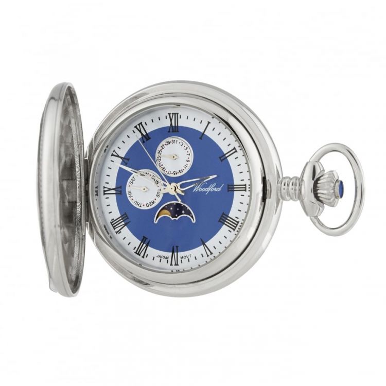 Chrome Plated Half Hunter Moondial Pocket Watch