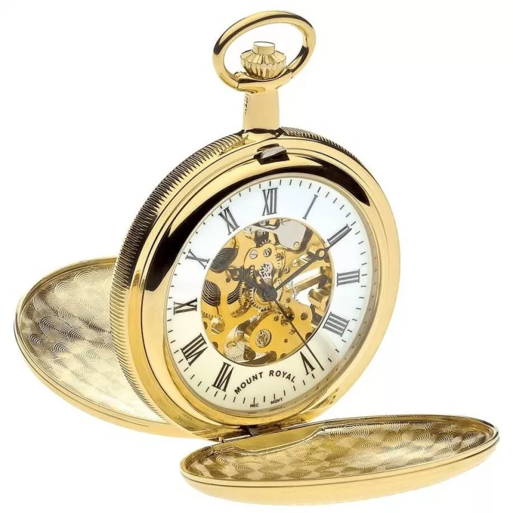 Gold Tone Mechanical Double Hunter Pocket Watch With Roman Indexes