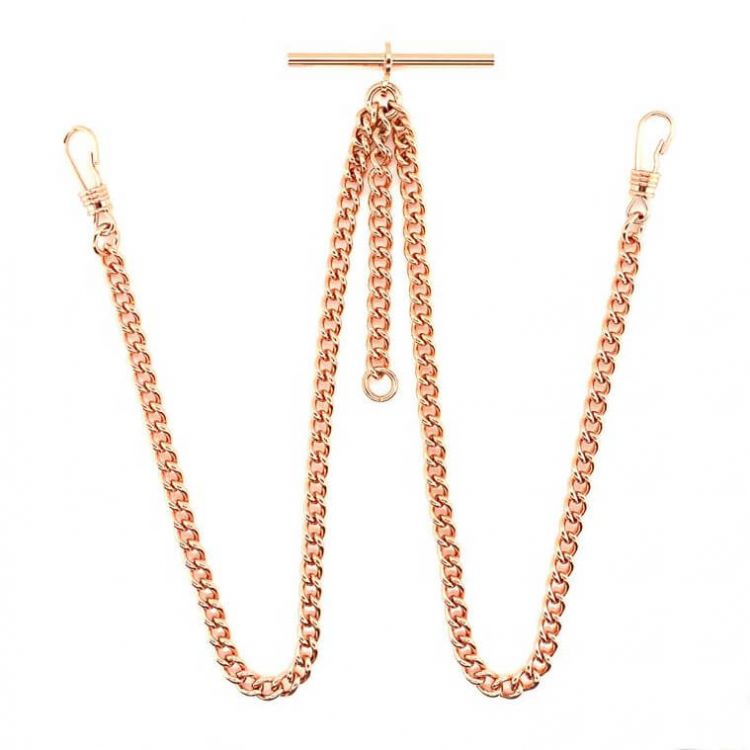 Rose Gold Plated Double Albert Pocket Watch Chain