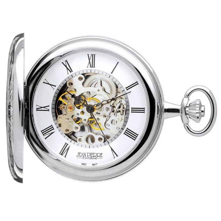 Polished Chrome Double Hunter Mechanical Pocket Watch