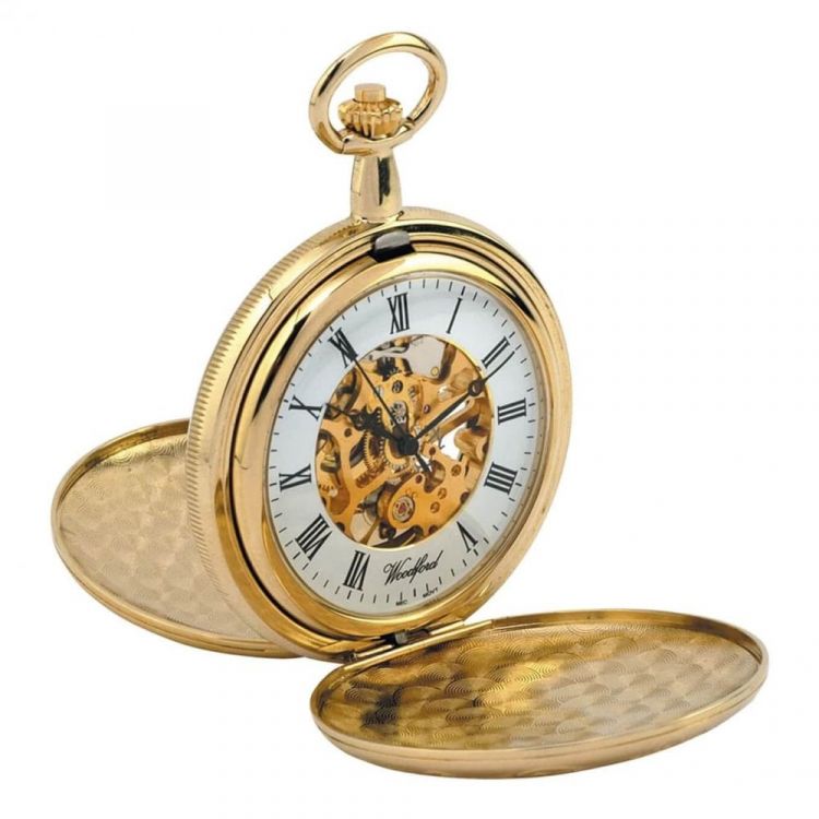 Gold Plated Mechanical Double Hunter Pocket Watch