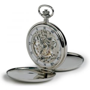 Silver Tone Mechanical Double Hunter Pocket Watch