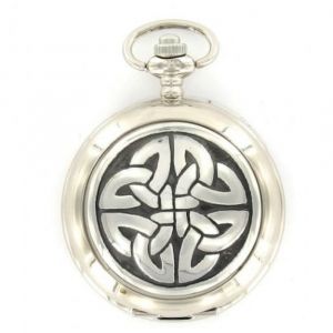 Celtic Knot Pattern Chrome Pewter Full Hunter Quartz Pocket Watch