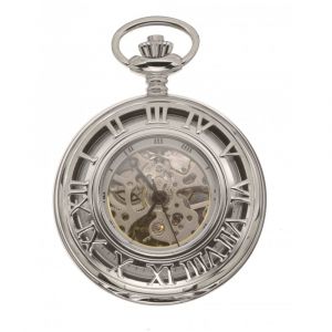 Half Hunter Chrome Polished Mechanical Pocket Watch With Roman Indexes