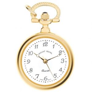 Gold Tone Open Faced Quartz Pendant Necklace Watch With Arabic Indexes
