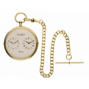 Gold Toned Dual Time Slim Quartz Pocket Watch