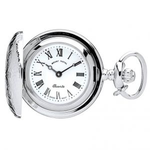 Silver Tone Full Hunter Pendant Necklace Watch With Roman Indexes
