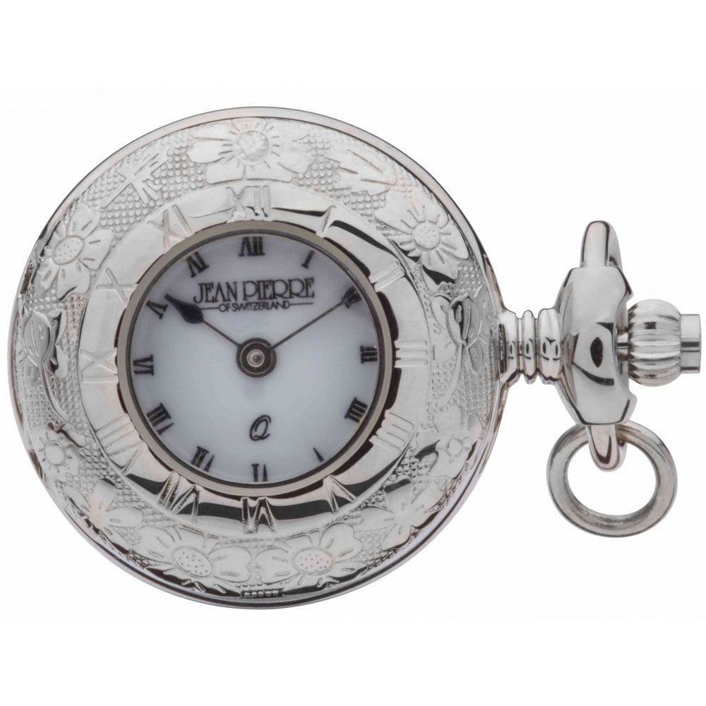 Polished Chrome Half Hunter Pendant Necklace Watch